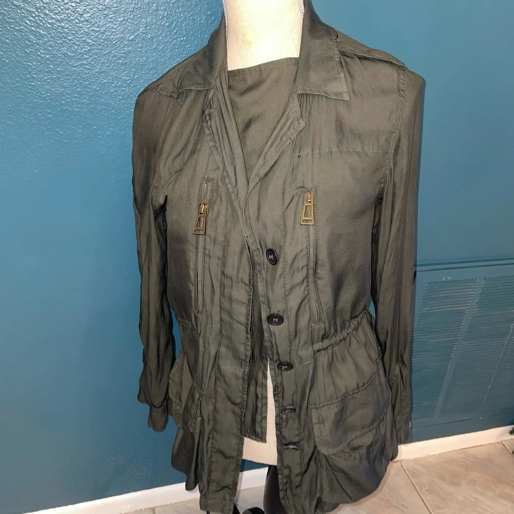 Womens Small Zara Basic Army Green Jacket - Picture 2 of 6